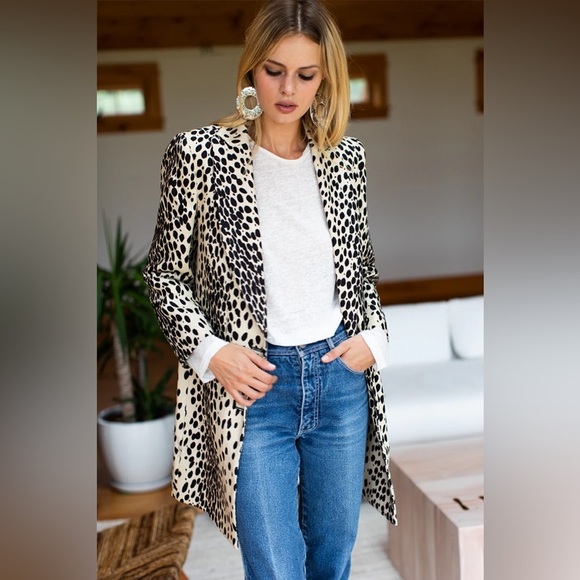 Emerson Fry Wingtip Leopard Linen Jacket Long Coat - Picture 2 of 6